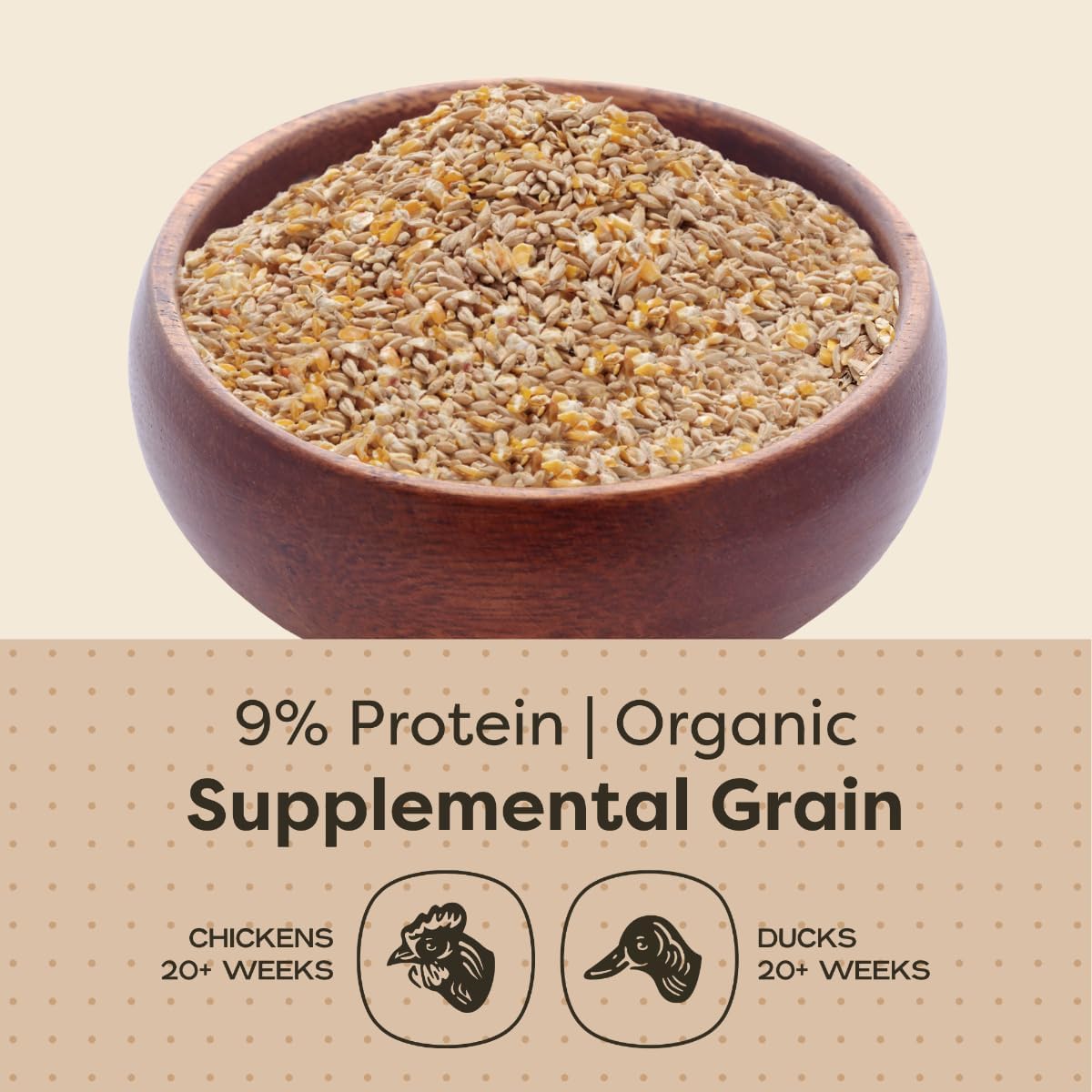 Scratch and Peck Whole Grain Scratch + Corn Chicken and Duck Supplemental Grain - 10 lbs Bag - Soy-Free - 9% Protein, Certified Organic and Non-GMO Project Verified Chicken Food