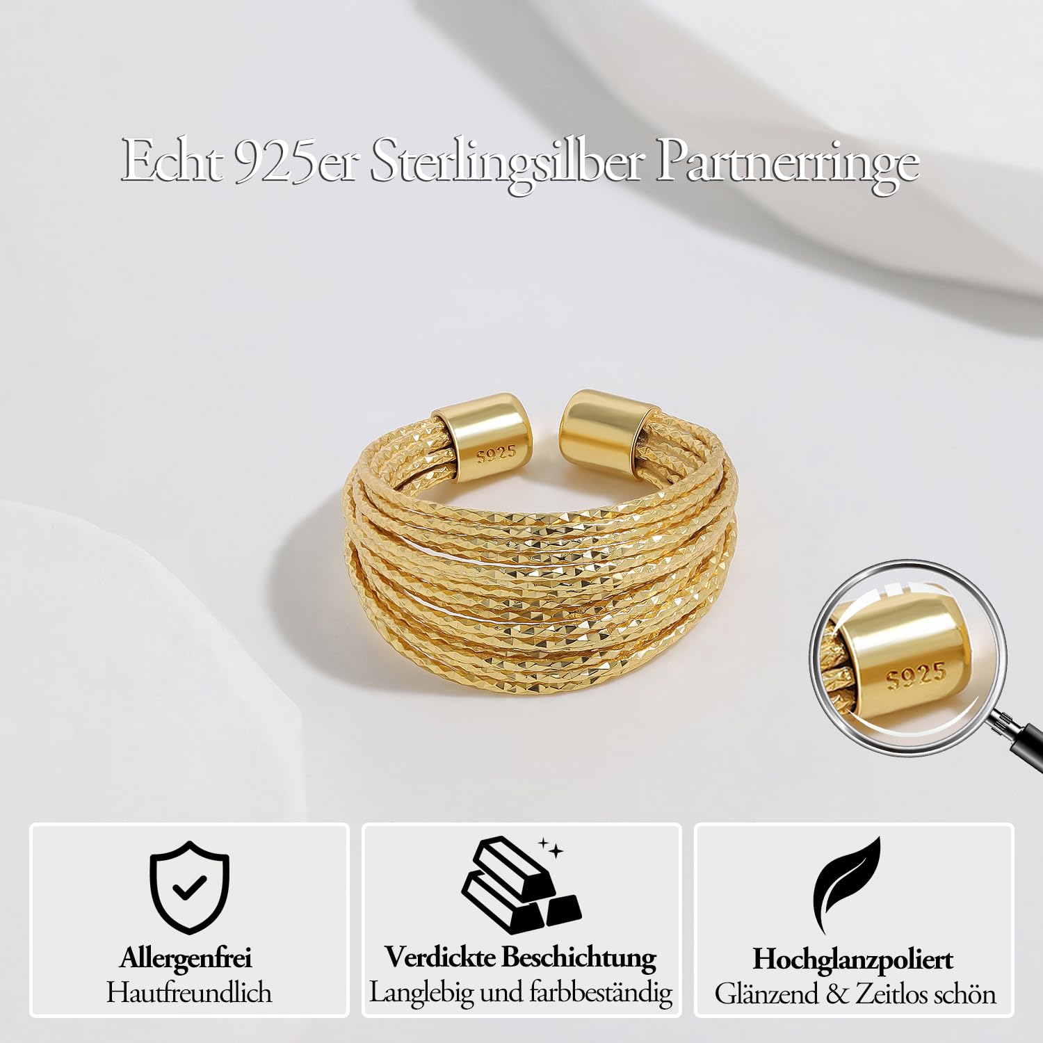 Meissa Goldene Daumenringe für Damen, überkreuzter Statement-Ring modischer Chunky-Bandring 925 Sterling Silber gestapeltes Goldring-Set breiter Zeigefingerring größenverstellbar