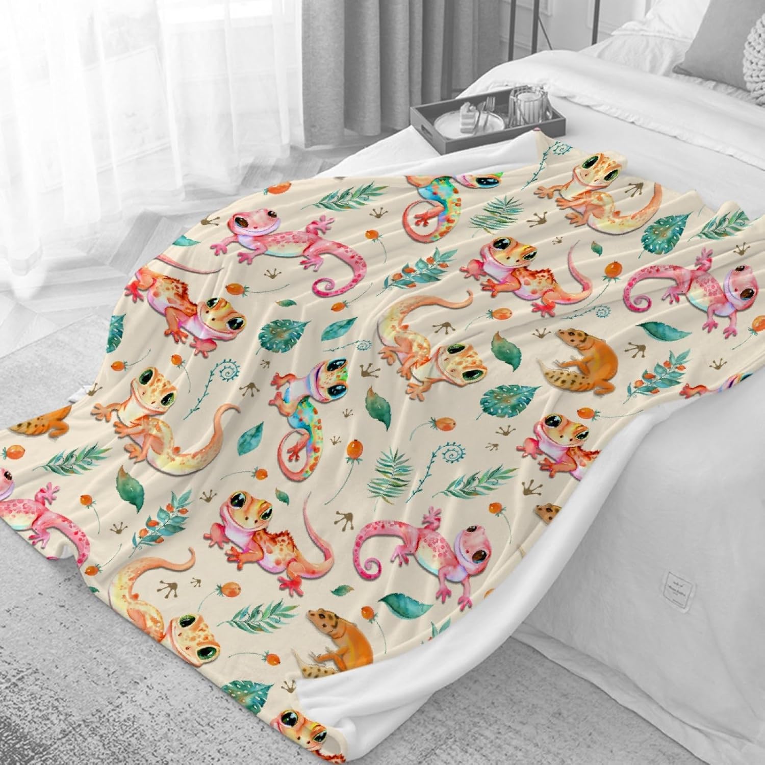 Cute Geckos Throw Blanket,Funny Reptile Animal Blanket, Super Soft Leopard Gecko Flannel Blanket for Couch/Sofa/Travel/Camping,Geckos Gifts Blanket Home Decor,40"x50"-Kids/Throw Size - Image 6