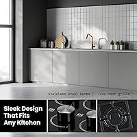 Vista 6 de ABBA - Placa de cocina de gas de 36 pulgadas con 5 quemadores sellados, superficie de vidrio templado con quemadores SABAF, estufa de gas natural