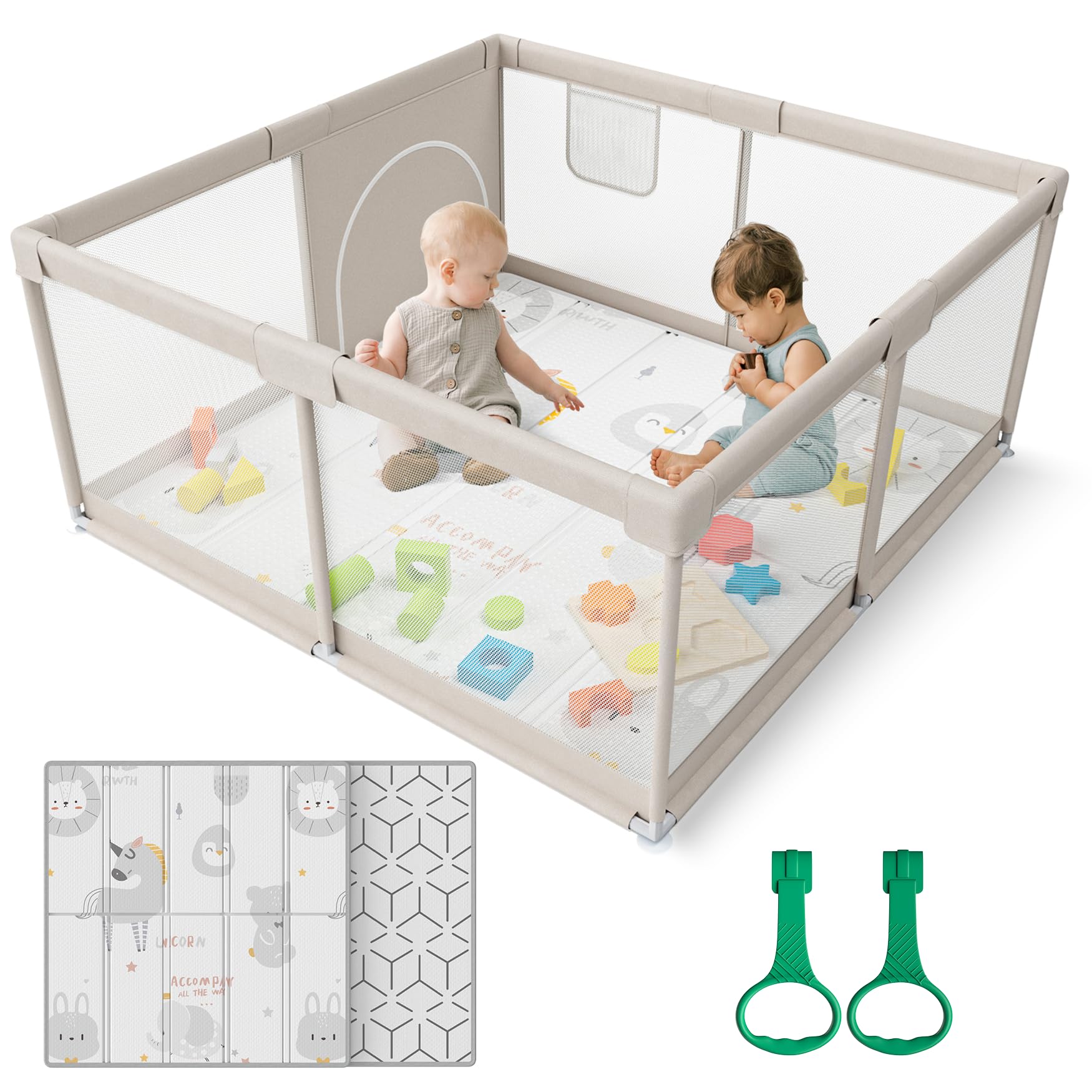 ZEEBABA Baby Playpen with Mat, 47x47inch Playpen for Babies and Toddlers, Small Baby Play Pens, Play Yard for Infants with 47" Play Mat, Playard with GateZEEBABA Baby Playpen with Mat, 47x47inch Playpen f…