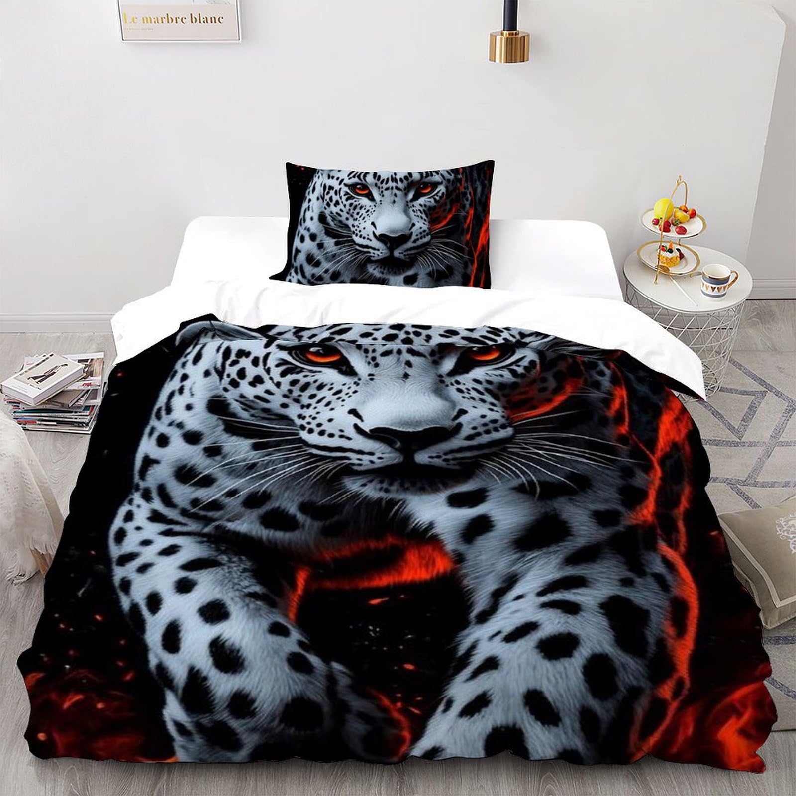 Housse de couette léopard rouge 135x200cm en microfibre douce avec zip pour lit enfant