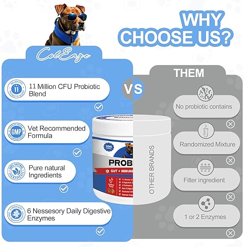 Miniatura 7 de Probióticos para perros, 200 masticables  Probióticos para perros con 6 enzimas digestivas, 4 prebióticos, 11 mil millones de UFC, calostro  para la