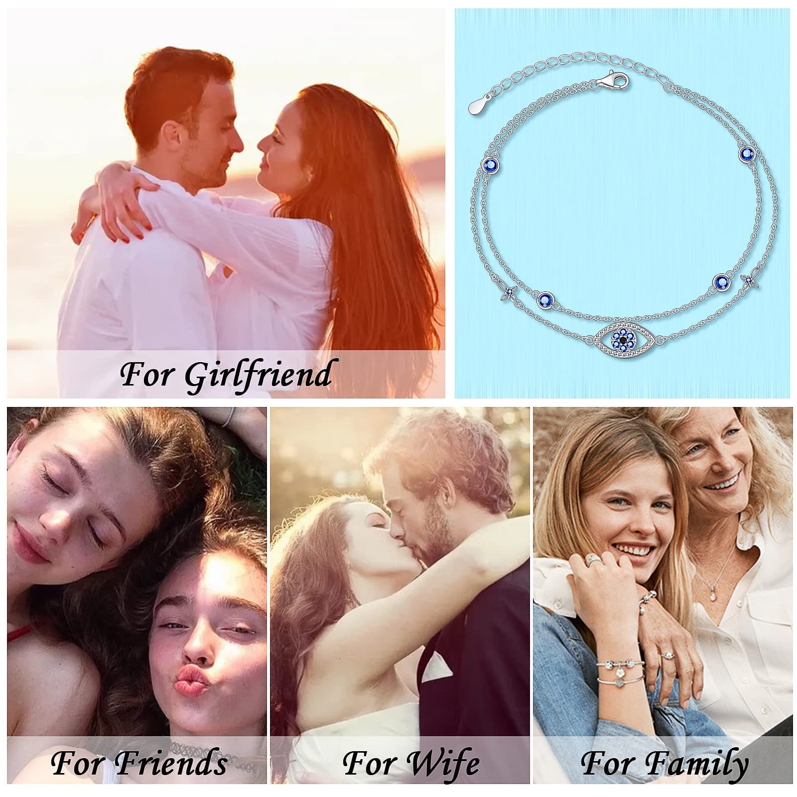 Flyow Bracelet de cheville pour femme mauvais œil/turquoise créée/infini/cœur/fleur de lotus en couches Chaîne de cheville réglable pour l'été Plage Bracelet de cheville Bijoux Cadeau