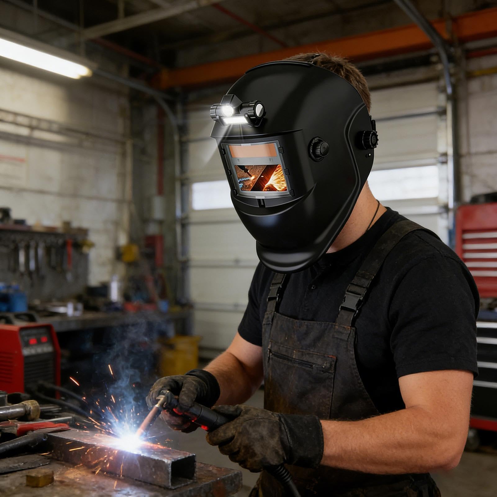 Przyłbica spawalnicza z automatycznym ściemnianiem Regulowana osłona na