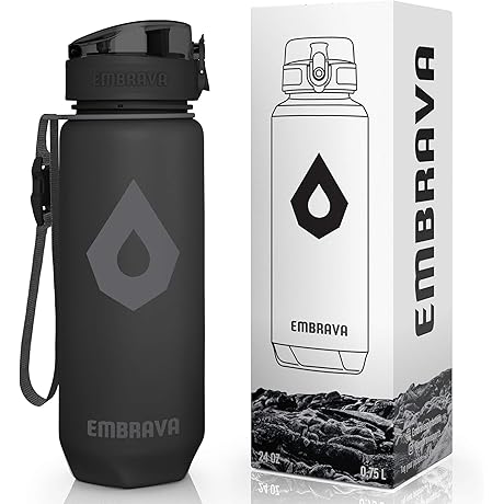 Embrava Water Bottle 18 Oz. BPA-Free Plastic Sports Water Bottle with Time Markers