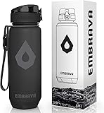 Embrava 24oz BPA-Free Plastic Sports Water Bottle with Time Markers Black - Flip Top