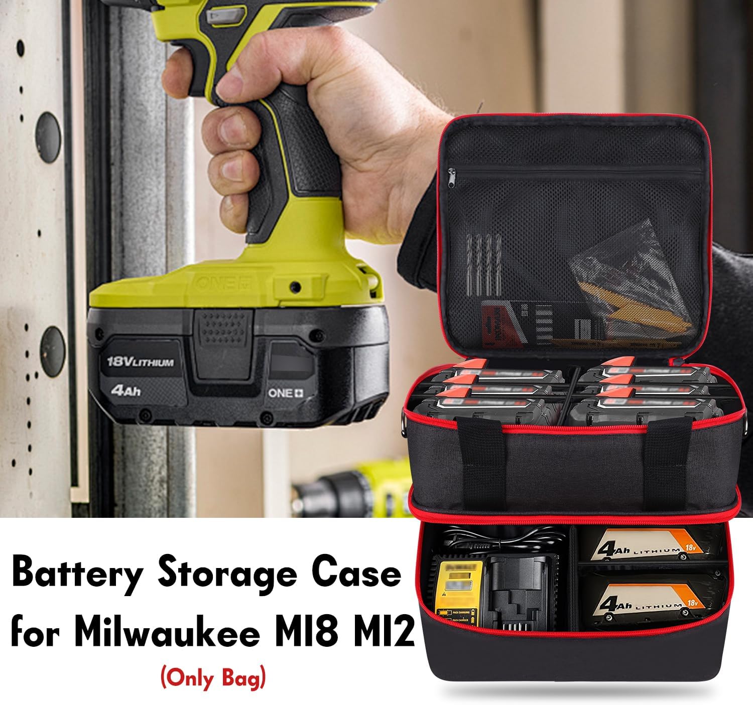 Battery Storage Case for Milwaukee M18 M12 Battery and Charger, Hard Battery Storage Holder Batteries Box Holder Tool Battery Carrying Box