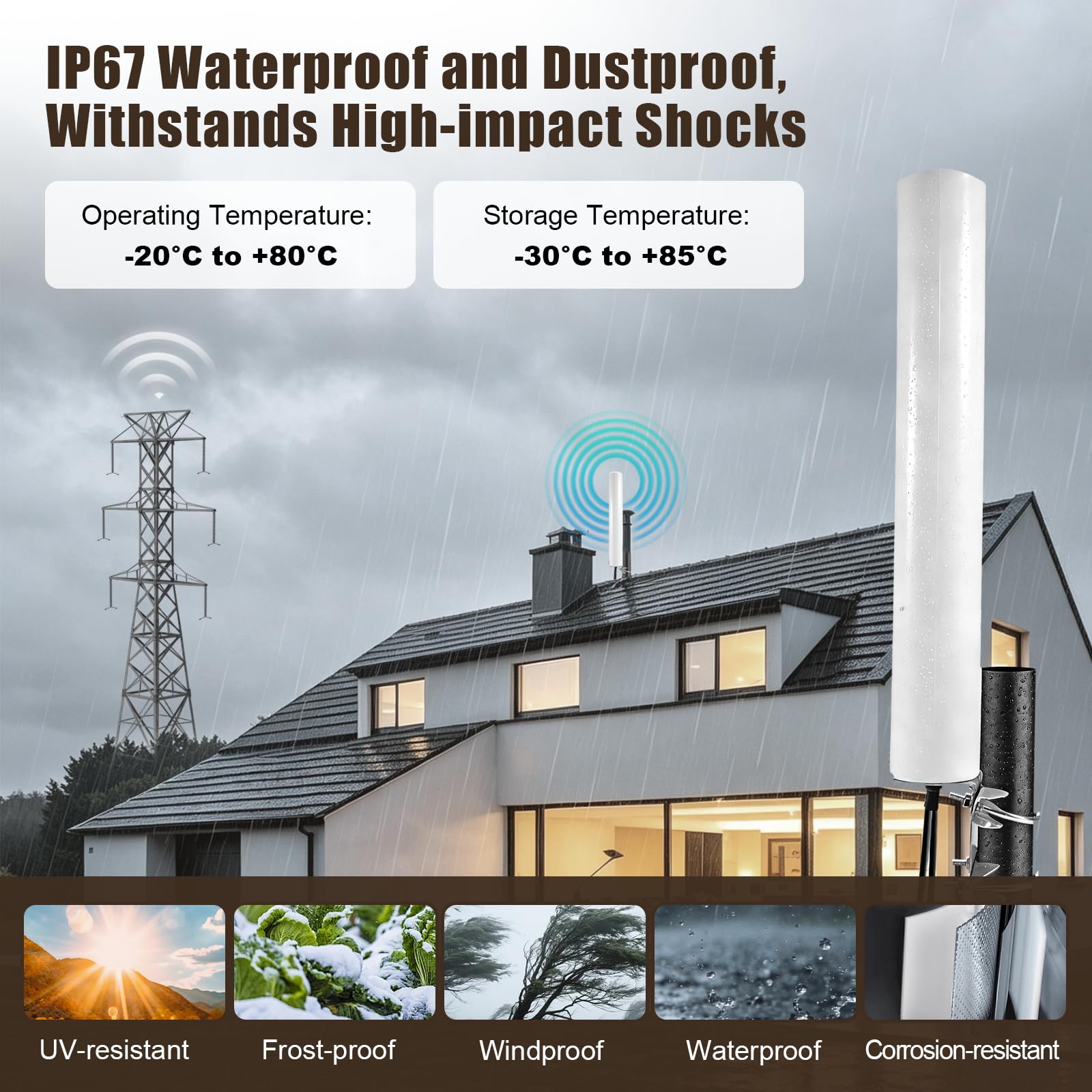 High Gain 4,5dBi 4G 5G Antenne Externe 700-6000MHz 2X2 MimoAntenne LTE 5G NR Mobile Antenne Extérieure Connecteur SMA avec 2 × 5M Câble Coaxial à Faible Perte/TS9