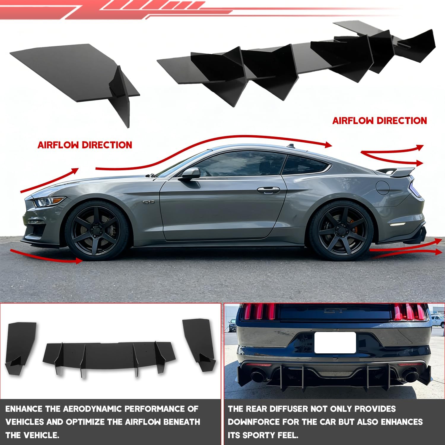 Rear Bumper Lip Diffuser for 2015-2023 Ford Mustang, V2 Style Gloss Black Lower Back Lip Diffuser Mustang Exterior Accessories (Gloss Black)