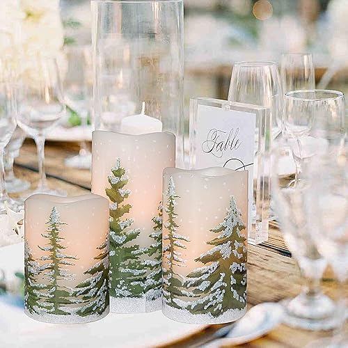 Miniatura 6 de Eldnacele Velas parpadeantes sin llama Green Tree Christmas Deco con temporizadores automáticos diarios, velas LED que funcionan con pilas, paquete