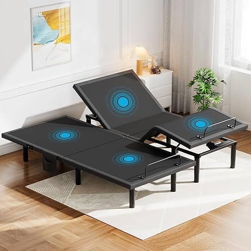 Pipishell Split King Adjustable Bed Frame with Massage, Electric Bed Base with Head & Foot Incline, USB-A & USB-C Ports, LED Under-Bed Lighting, 4 Leg Height Options, and Easy 3-Step Assembly