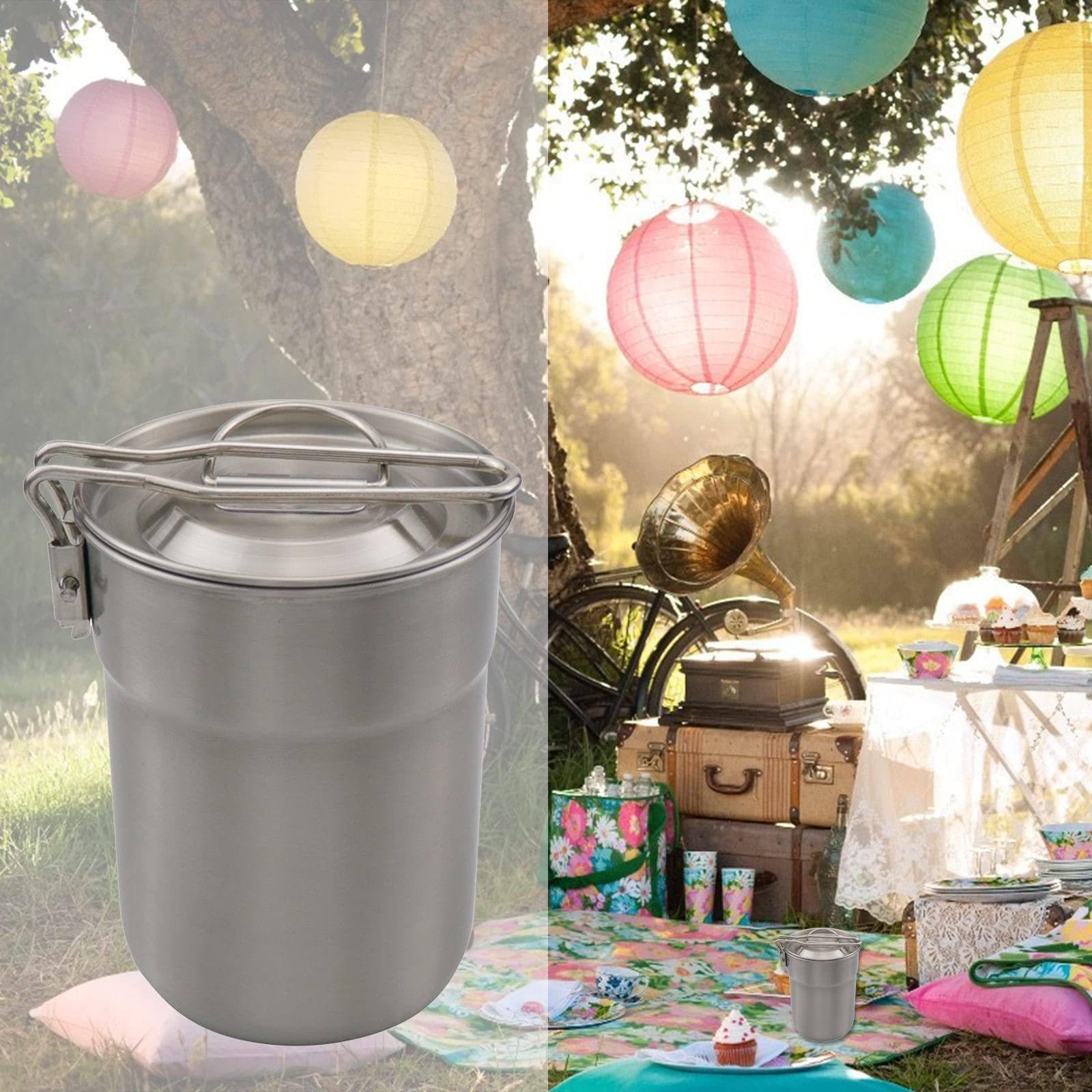 lazyfun 304 Stainless Steel With Foldable Handle Sealing Lid Drinking Container For Outdoor Traveling Camping Coffee