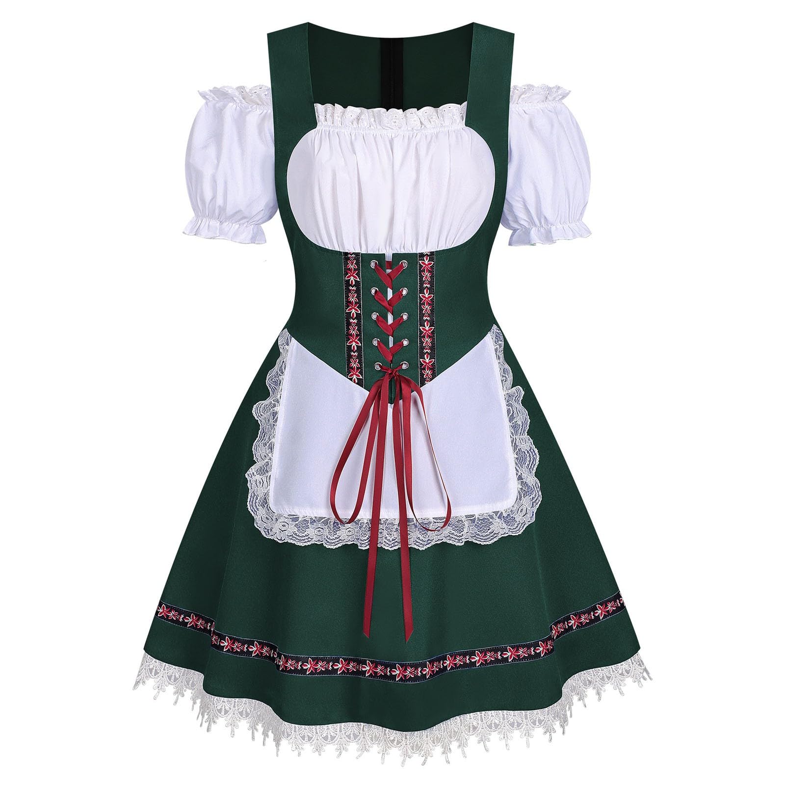 Tablier Dirndl pour femme - Midi - Pour fête de la bière - Avec ruban - Jupe médiévale - Jupe plissée confortable - Longueur genou