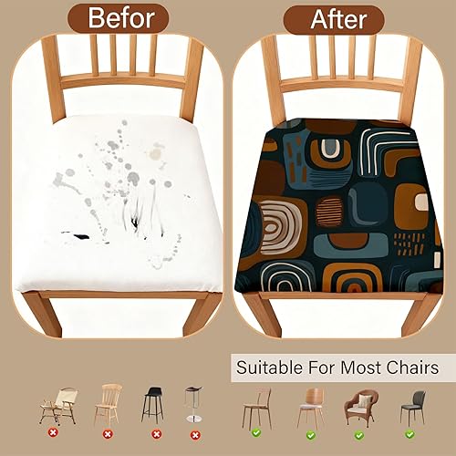 Miniatura 6 de Chair Seat Covers - Waterproof Stretch Printed Dining Room Chair Cover with Elastic Ties Removable Washable Dining Upholstered Chairs Protector