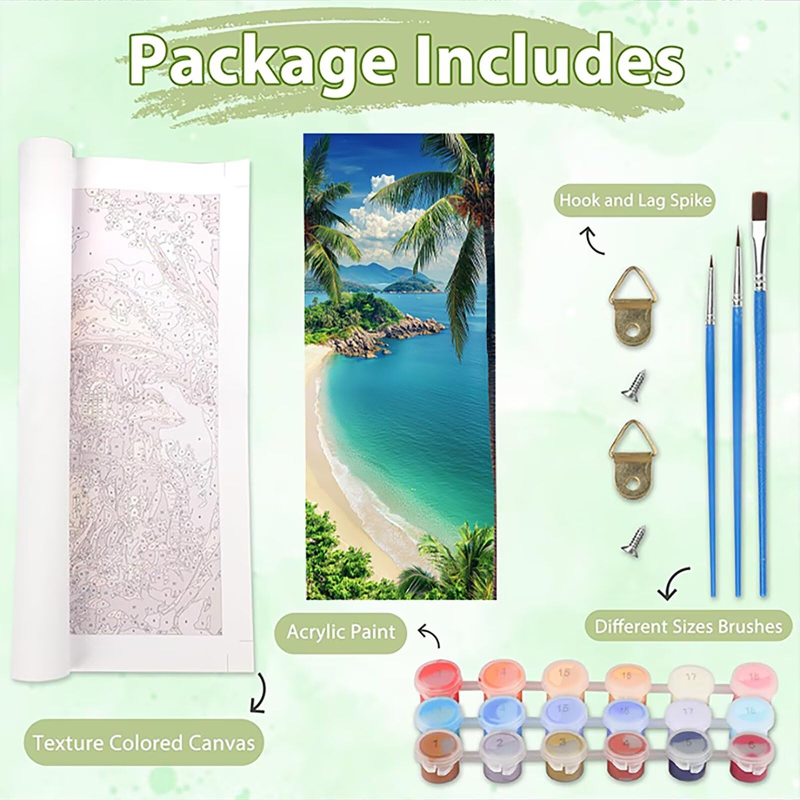 Malen Nach Zahlen 50x150cm Leinwand Strand Malen Nach Zahlen Erwachsene mit Ohne Rahmen, DIY Kreativ Set für Erwachsene mit Pinseln und Acrylfarbe, Zimmer Deko Aussicht Landschaft Geschenk, P0M-515