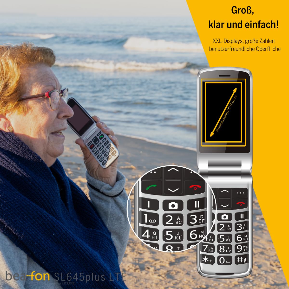 Beafon, SL645plus LTE (4G), Silverline, telefono per anziani con pulsante di emergenza SOS, telefono pieghevole, telefono con tasti grandi, pulsante per rispondere alle chiamate e terminare la