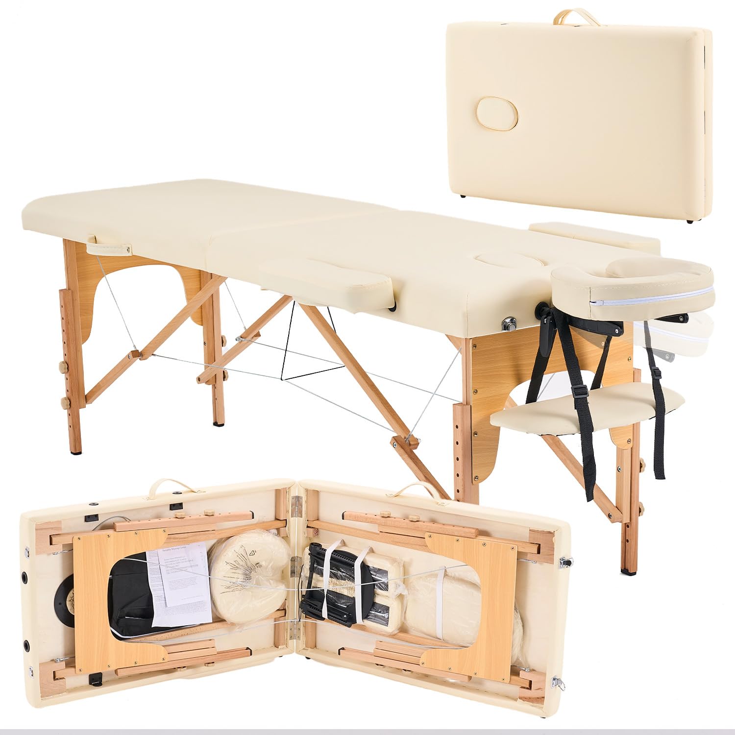 Kidol&Shellder® Cama de Masaje 60cm, Plegable, 250kg Capacidad, 9cm Acolchado, Bolso de Transporte, Cierre Double, Blanco