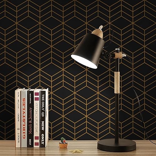 Miniatura 5 de LiKiLiKi Papel tapiz autoadhesivo negro y dorado, diseño geométrico moderno, 17.3 x 118 pulgadas, vinilo decorativo extraíble para cajones,