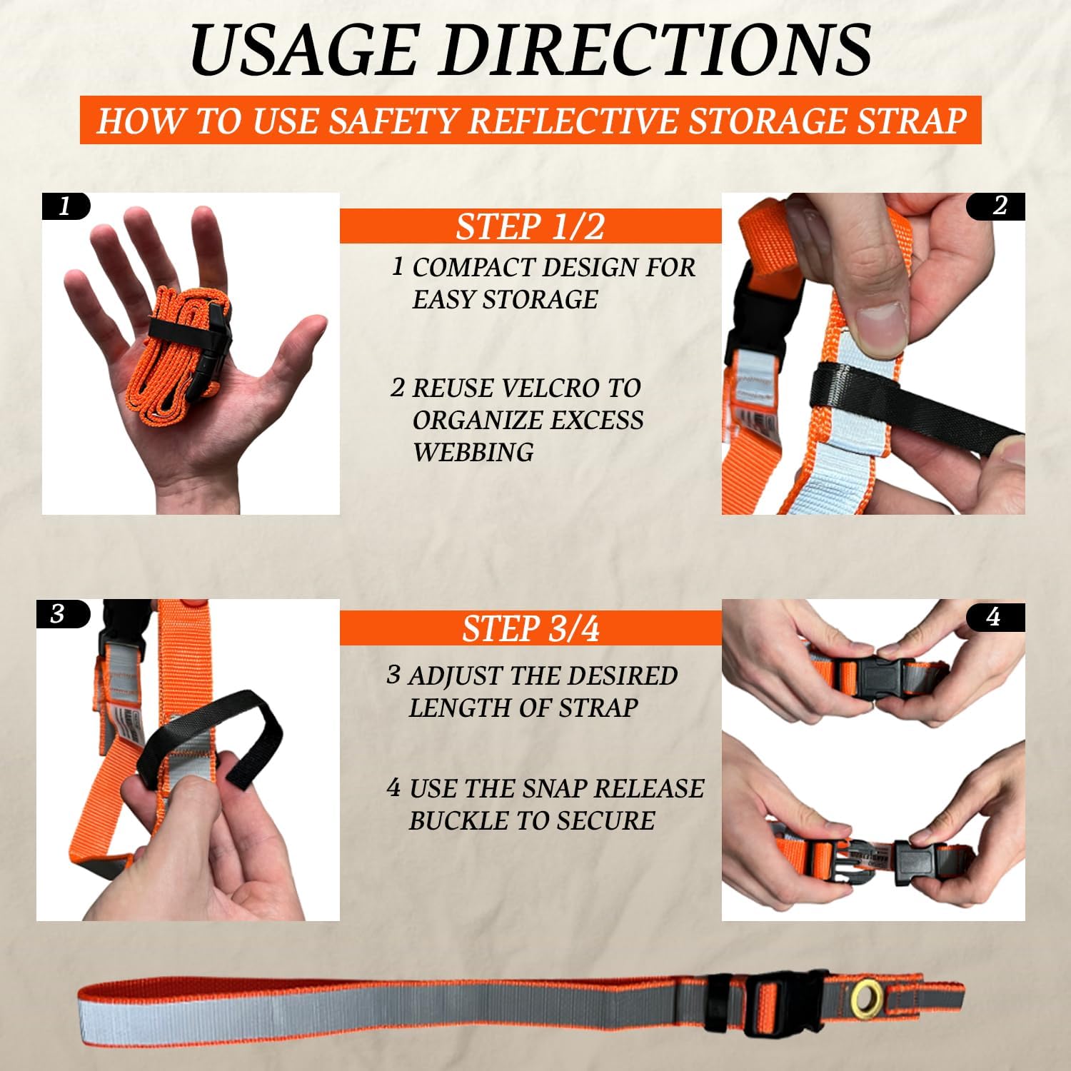 MULTUS Adjustable Storage Straps for Hanging 3 Pack, Heavy Duty Extension Cord Wrap Keeper, Reflective Buckle Snap Storage Strap for Cables, Tools, Hoses, Garage, RV, Wall Organization
