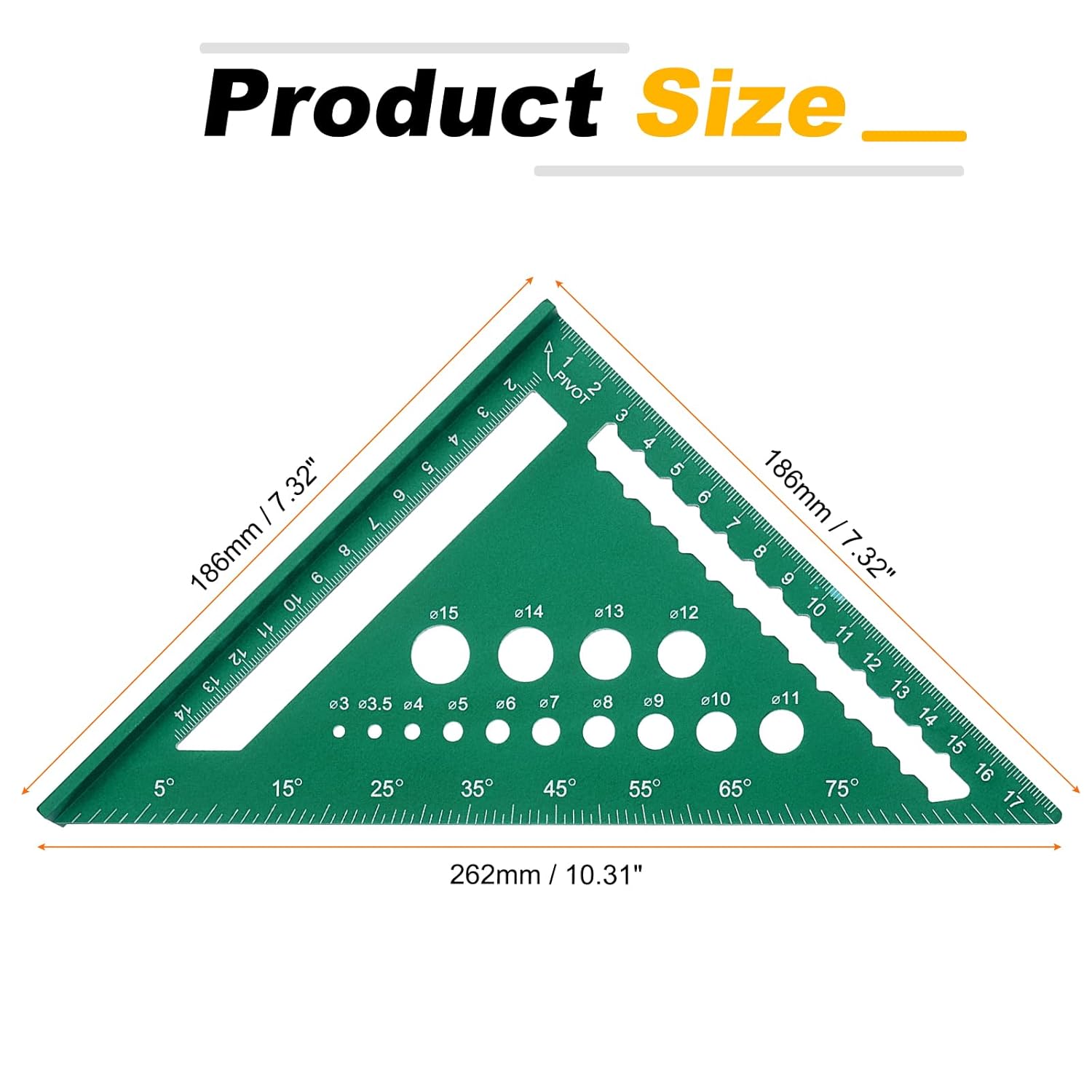 HARFINGTON Metal Square Ruler 7" Aluminum Alloy Carpenter Square Metric Woodworking Rafter Square Precision Scribing Tools with Rafter Conversion Table for Measuring and Marking, Green