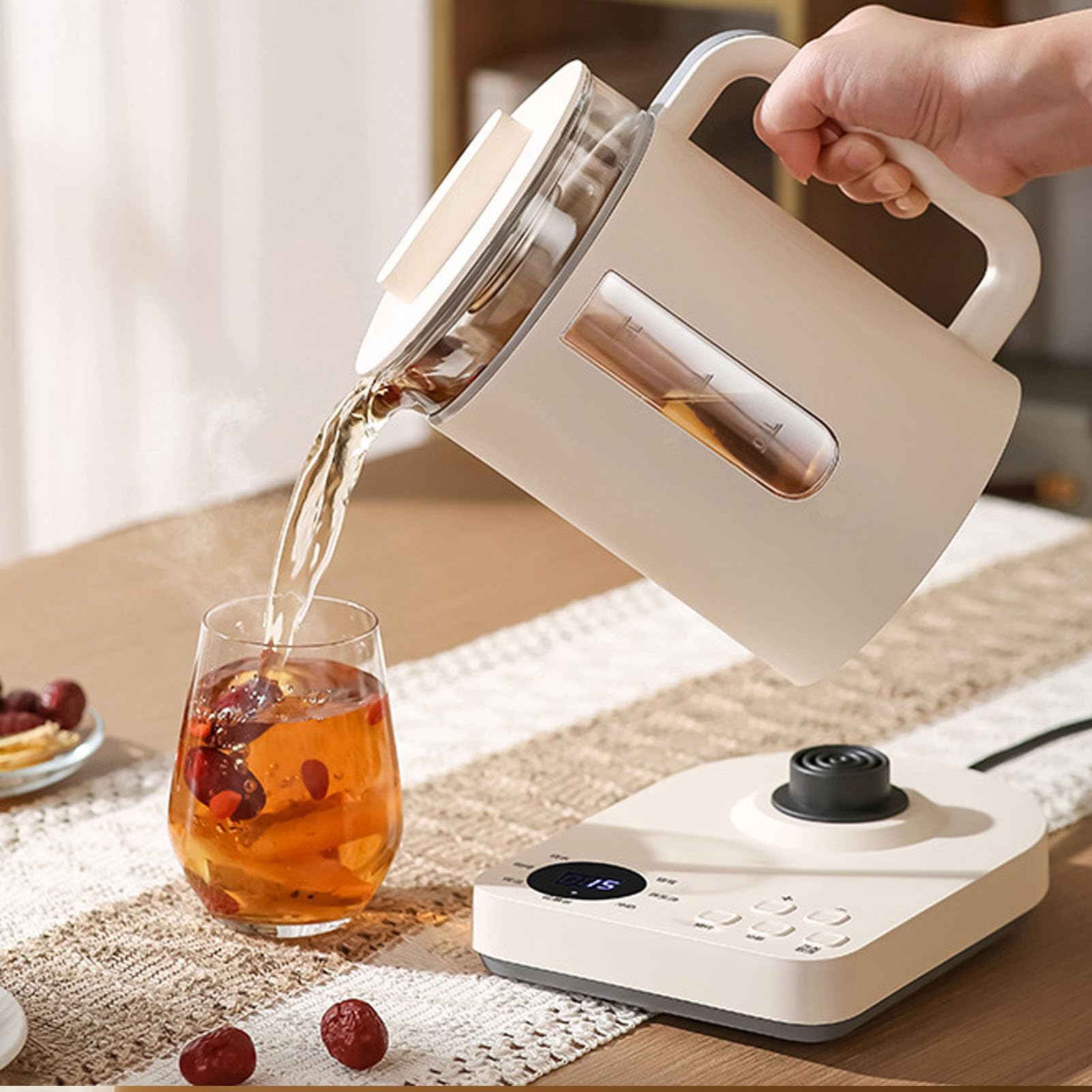 Hervidor Eléctrico de Vidrio, Hervidor de té Eléctrico 1,2 L con Infusor de té, Control Temperatura, Mantener Caliente, Calentador Inteligente Agua Caliente Tetera para té y