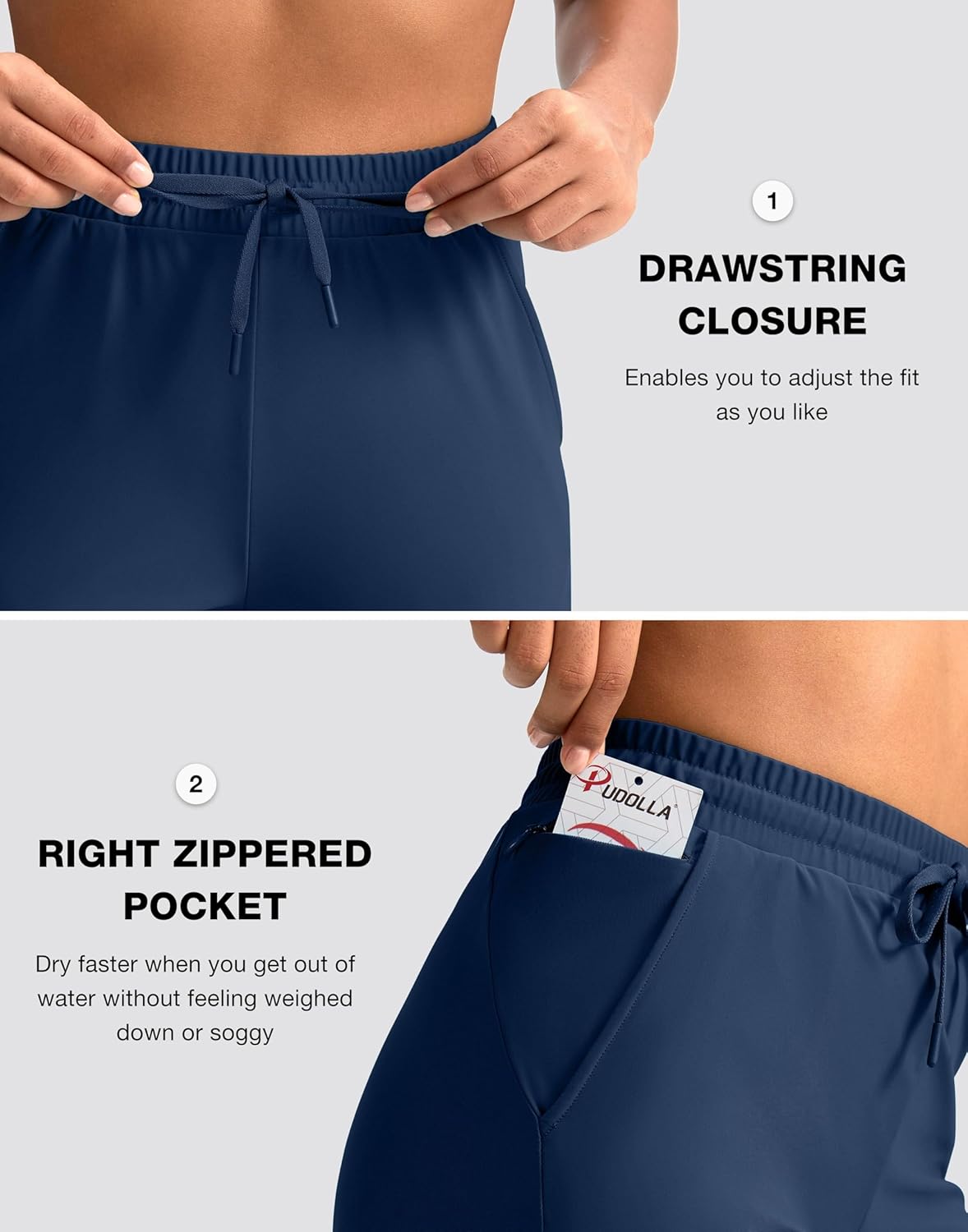 Pudolla Women's Swim Capris 18" Quick Dry UPF50+ Swimsuit Pants Long Board Shorts for Women with Pockets - Image 6