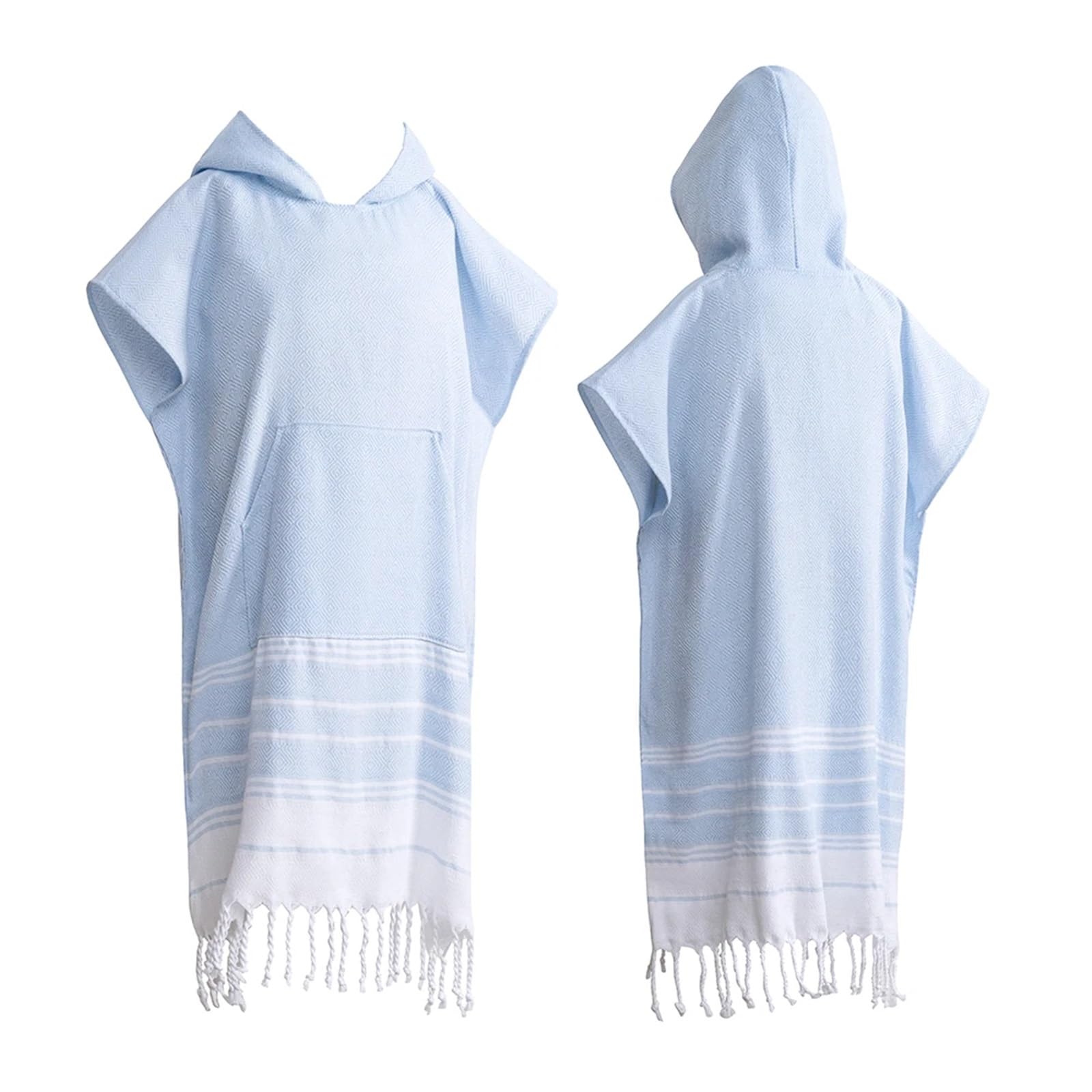 Asciugamano da spiaggia scozzese indossabile, antisabbia e ad asciugatura rapida, poncho surf in cotone, accappatoio con cappuccio, cambio muta per Spiaggia e Sport Acquatici(Light blue,90x120cm)