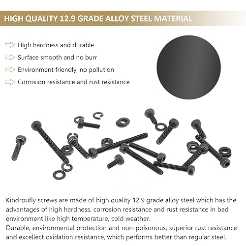 Miniatura 2 de Kindroufly Juego de 562 piezas negras M2.5 x 46 81012160.787 in, tornillos de cabeza hexagonal, tuercas y arandelas surtidas, acero de aleación de