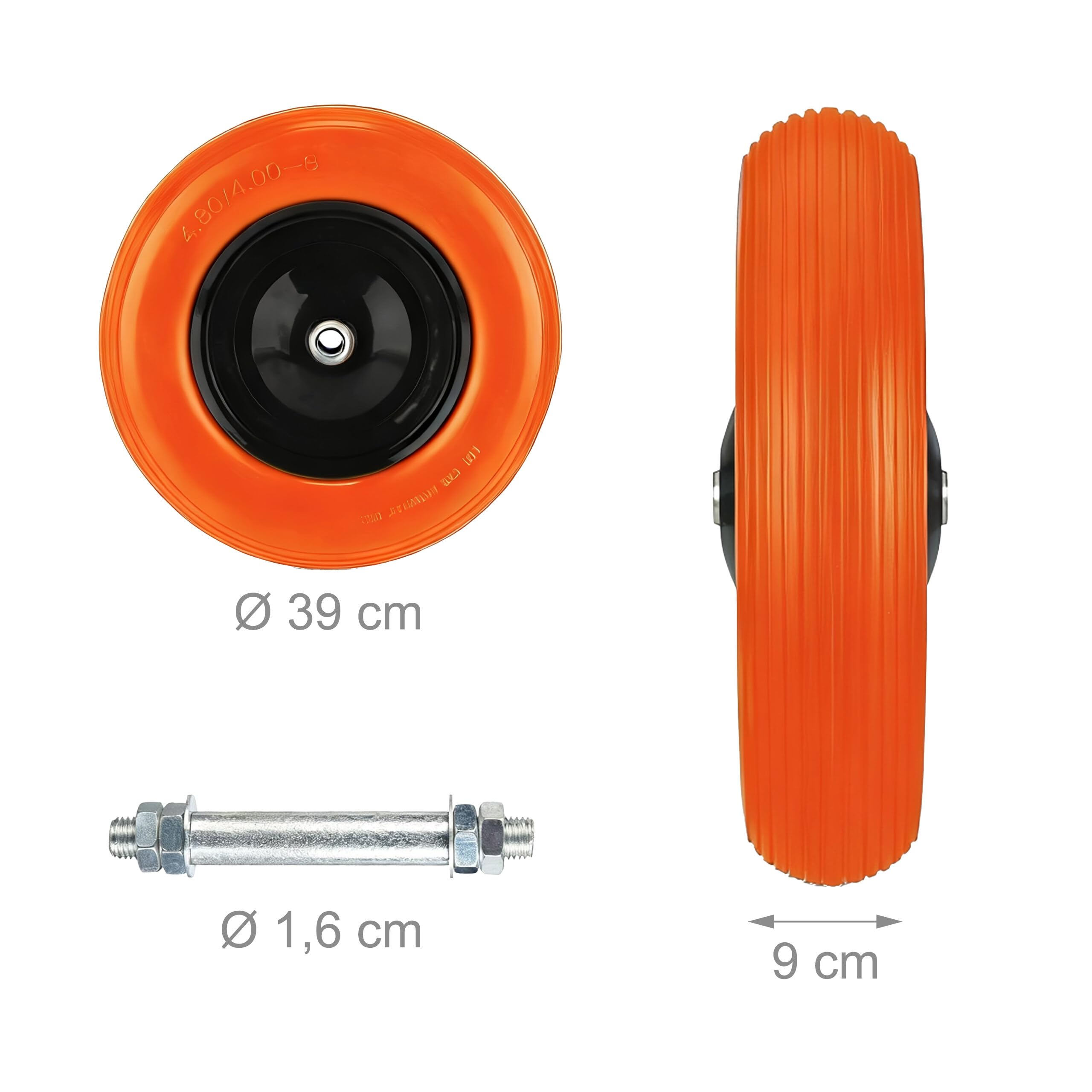 Relaxdays Rueda para Carretilla 16x4.00-8, Negro-Naranja