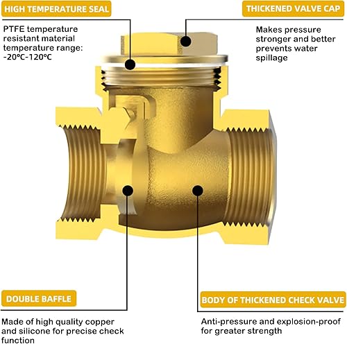 Miniatura 7 de Válvula de retención horizontal NPT de 1-14 pulgadas, válvula de retención giratoria de latón sin retorno para evitar el reflujo de agua, válvula de