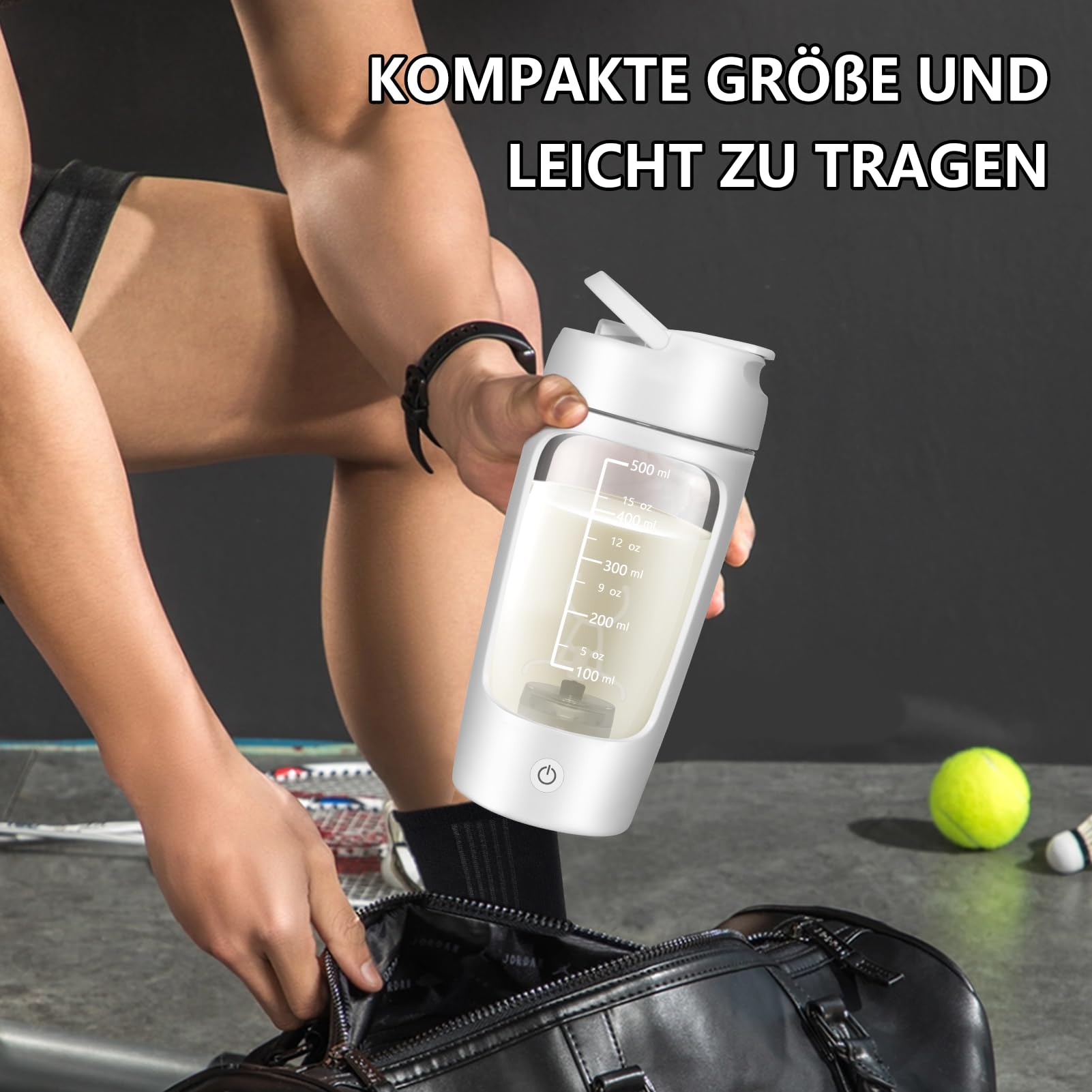 SOARFLY Shaker Proteine Elettrico, 650ml Bottiglia per Shaker per Proteine Ricaricabile USB C, Senza BPA, Shaker Elettrico per Frullati Proteici e Frullati Sostitutivi dei Pasti, Bianco