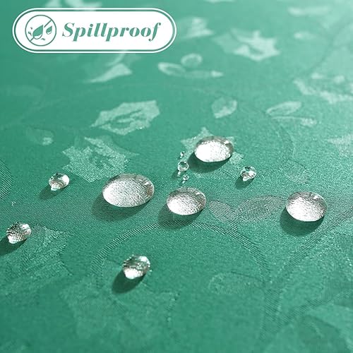 Miniatura 5 de SASTYBALE Manteles de Navidad para mesas rectangulares, mantel de jacquard a prueba de derrames, con hojas de bayas de acebo, mantel pesado para