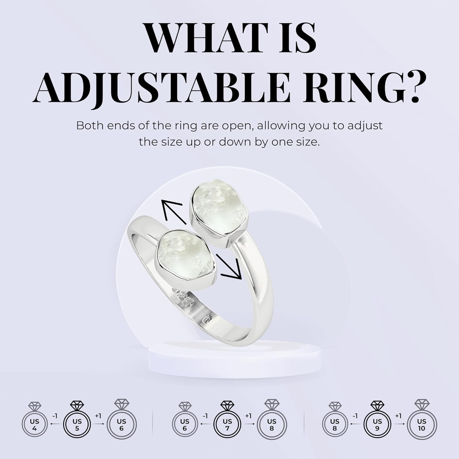 Natural Raw/Rough Labradorite 2 Stone Size Adjustable Stackable Twister Ring for Women in Sterling Silver, November Birthstone Jewelry Gifts for Her (Bezel-Set) - Image 3