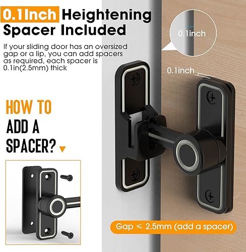 Miniatura 35 de Cerradura de puerta corrediza de granero, cerraduras de 90 grados para puertas de granero, pestillos de puerta abatible para granero, jardín, baño