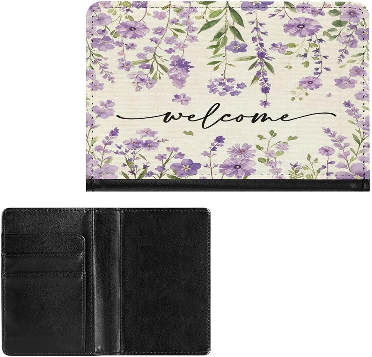 Funny Purple Floral Leather Passport Holder Passport Wallet image 2