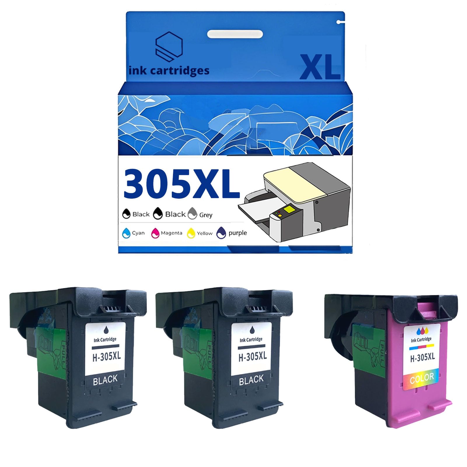 OUNUSO 305 305XL Ink Cartridges Compatible for HP 2710 2720 4110 4130 4120 6010 6020 6430 6420 Inkjet Printers, Leak-Proof Design Crisp Printing 2