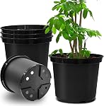 7 Gallon Plastic Nursery Pots, 15 Inch Large Plastic Pots for Plants, Round Plant Pots with Drainage Holes, Flower Pots for Outdoor Indoor Plants (5-Pack, Black)