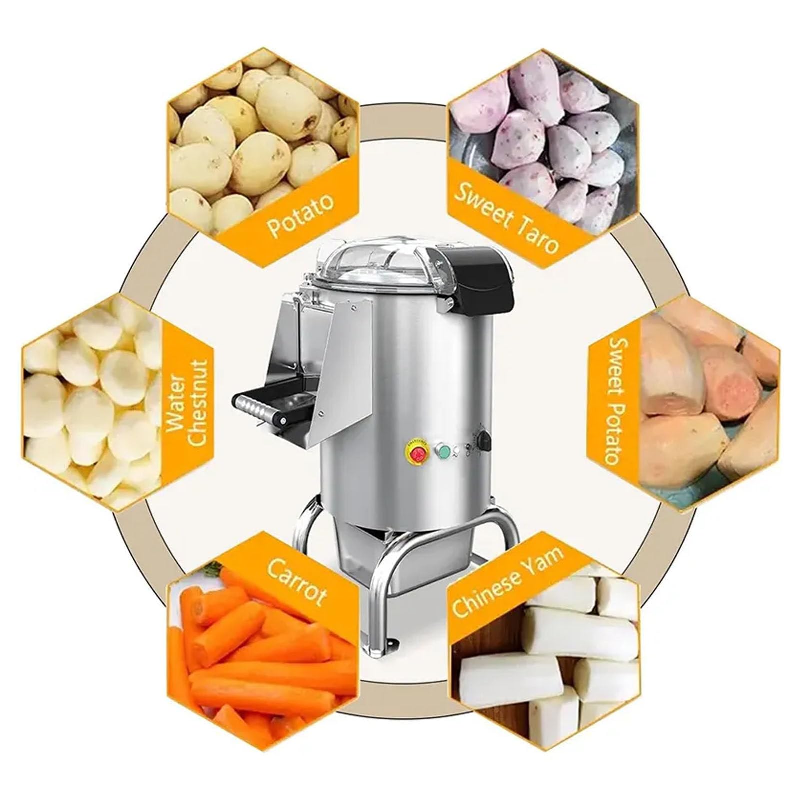Peladora de Patatas Profesional de 750 W, 70-100 kg/h, con un Solo Toque/Capacidad de 5 kg, Elimina la Piel de Frutas y Verduras, Lavadora de Patatas eléctrica, 110 V