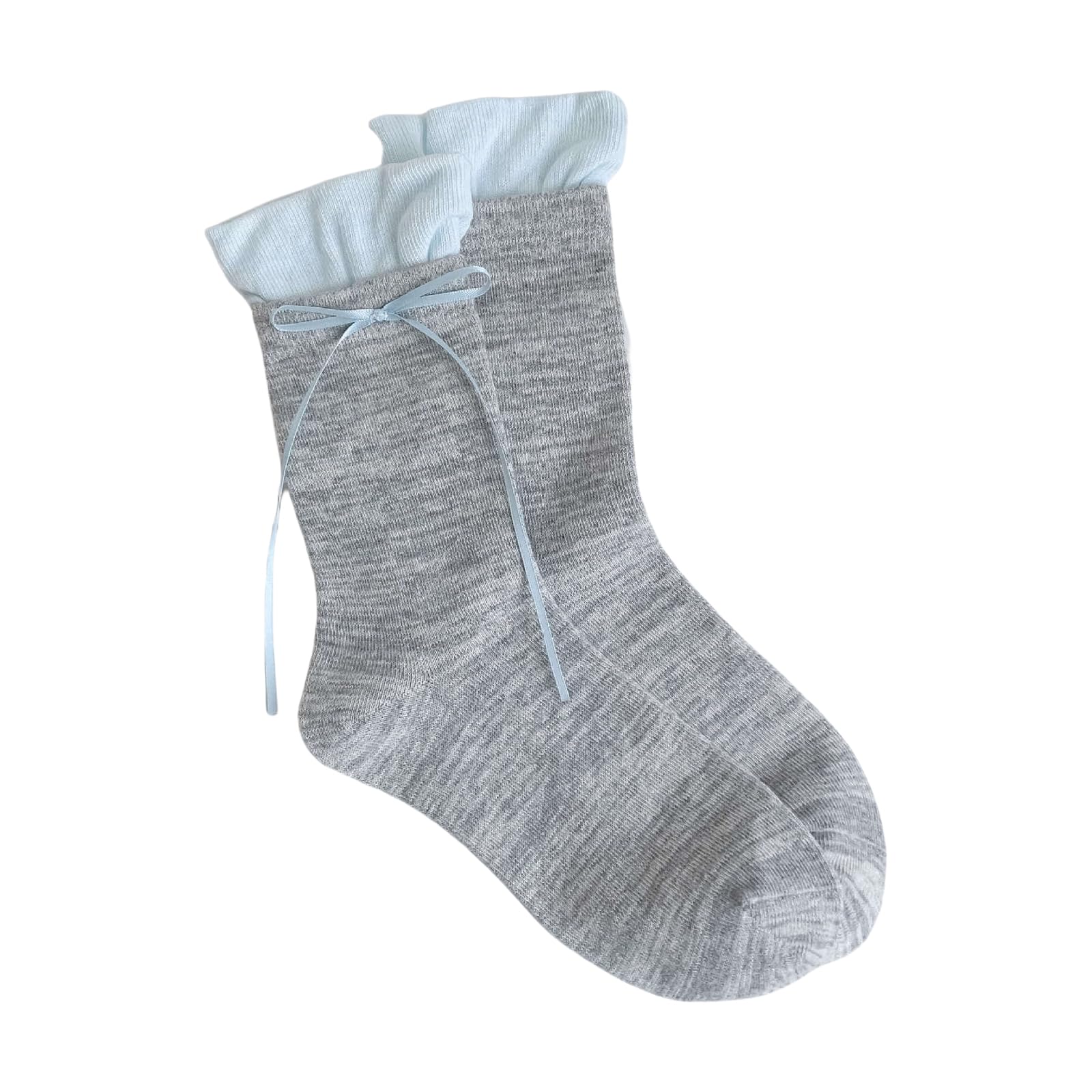 Xjdzineq Aesthetic Sweet Ribbon Bowknot Accent Middle Tube Socks Japanese Contrast Color Ruffle Top Patchwork Calf Ballet Styles