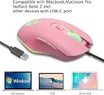 IULONEE Type C Wired Mouse Silent Computer Mouse Optical Gaming Mice Ergonomic 7 LED Backlight 2400 DPI 6 Buttons for Office Windows PC,Laptop,Desktop,Notebook,MacBook (Pink)