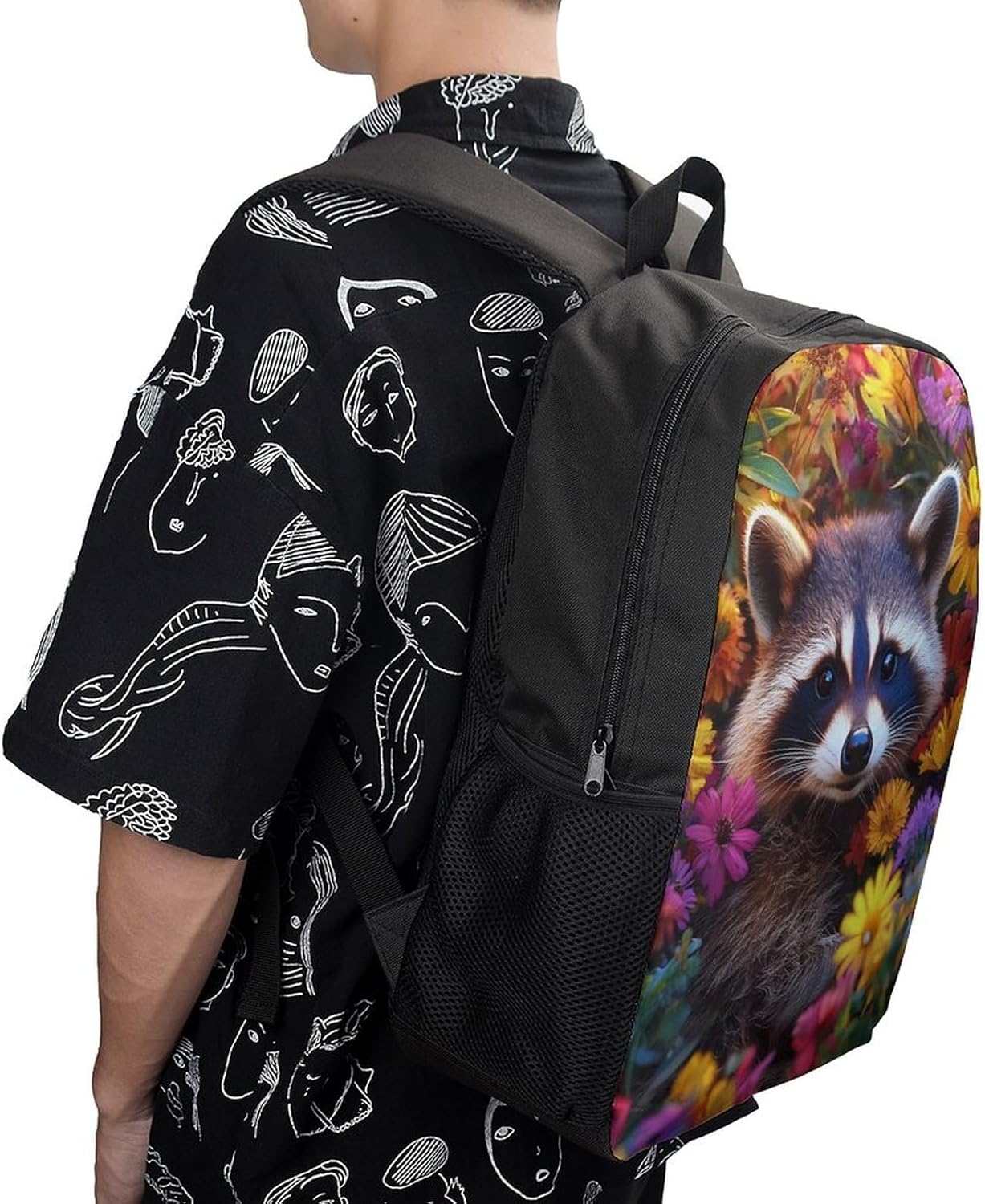 Raccoon Flower Laptop Backpack for Men Women 17 Inch Shoulder Bag Travel Daypack