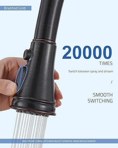 Miniatura 6 de Cabezal rociador de repuesto para grifo de cocina, rociador de grifo desplegable con boquilla de 3 funciones, 9 adaptadores, bronce aceitado
