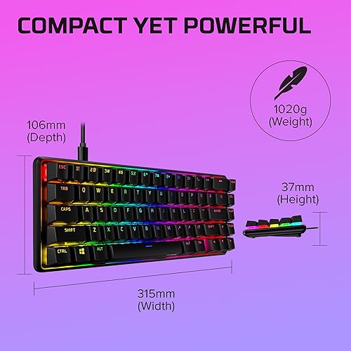 Miniatura 11 de HyperX Alloy Origins 65 - Teclado mecánico para juegos, factor de forma ultra compacto del 65 %, teclas PBT de doble disparo, retroiluminación LED