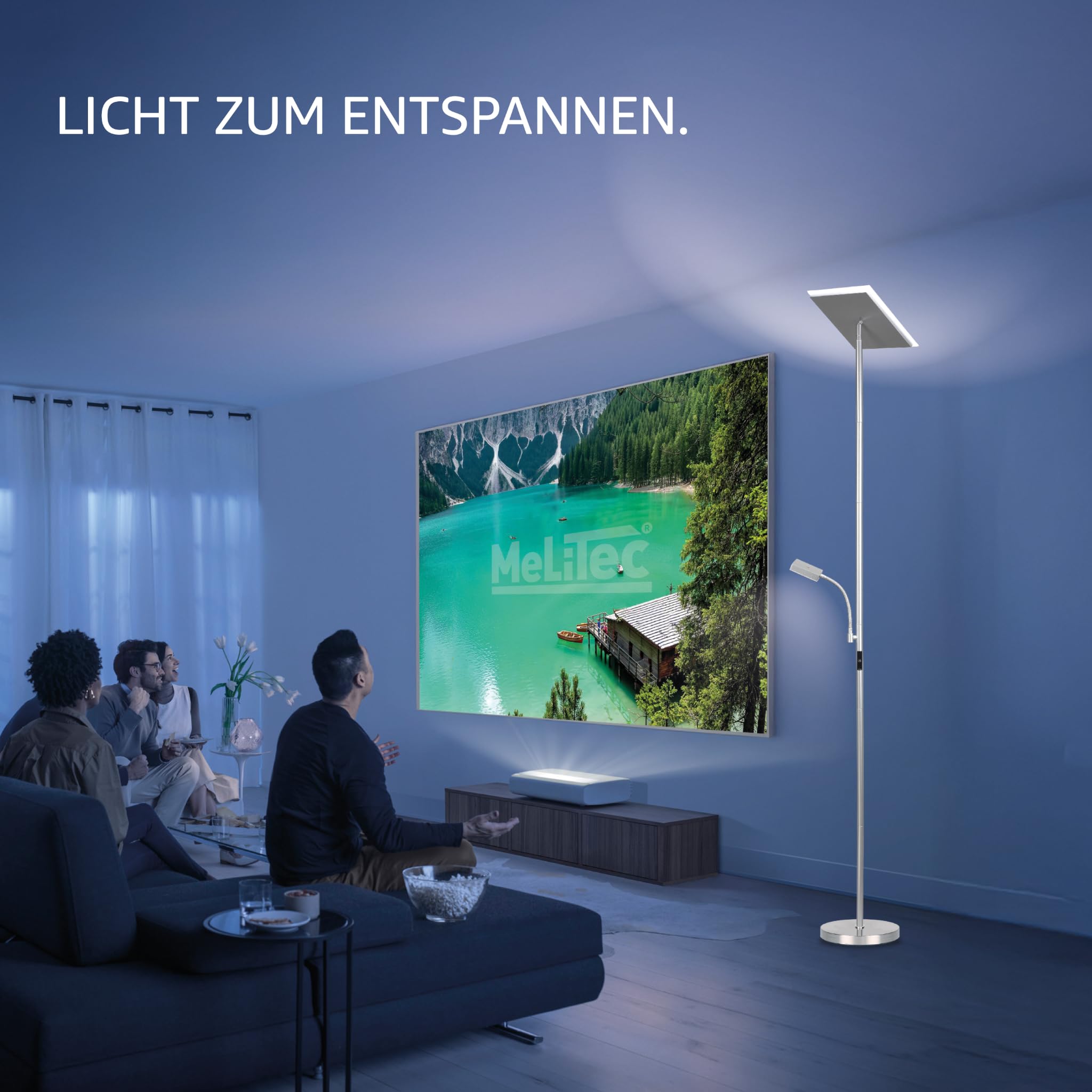 MeLiTec LED Deckenfluter mit Leseleuchte | Titan | Eckig | Dimmbar Warm- bis Kaltweiß | Stehlampe | ST59
