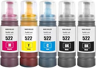 SHUOLEI T522 522 Compatible Ink Refill Bottles T522 522 Ink Bottle Refill Combo Work with ET-2720 ET-2800 ET-2803 ET-4800 ET-4700 Printer (5 Packs, 2BK/C/M/Y)