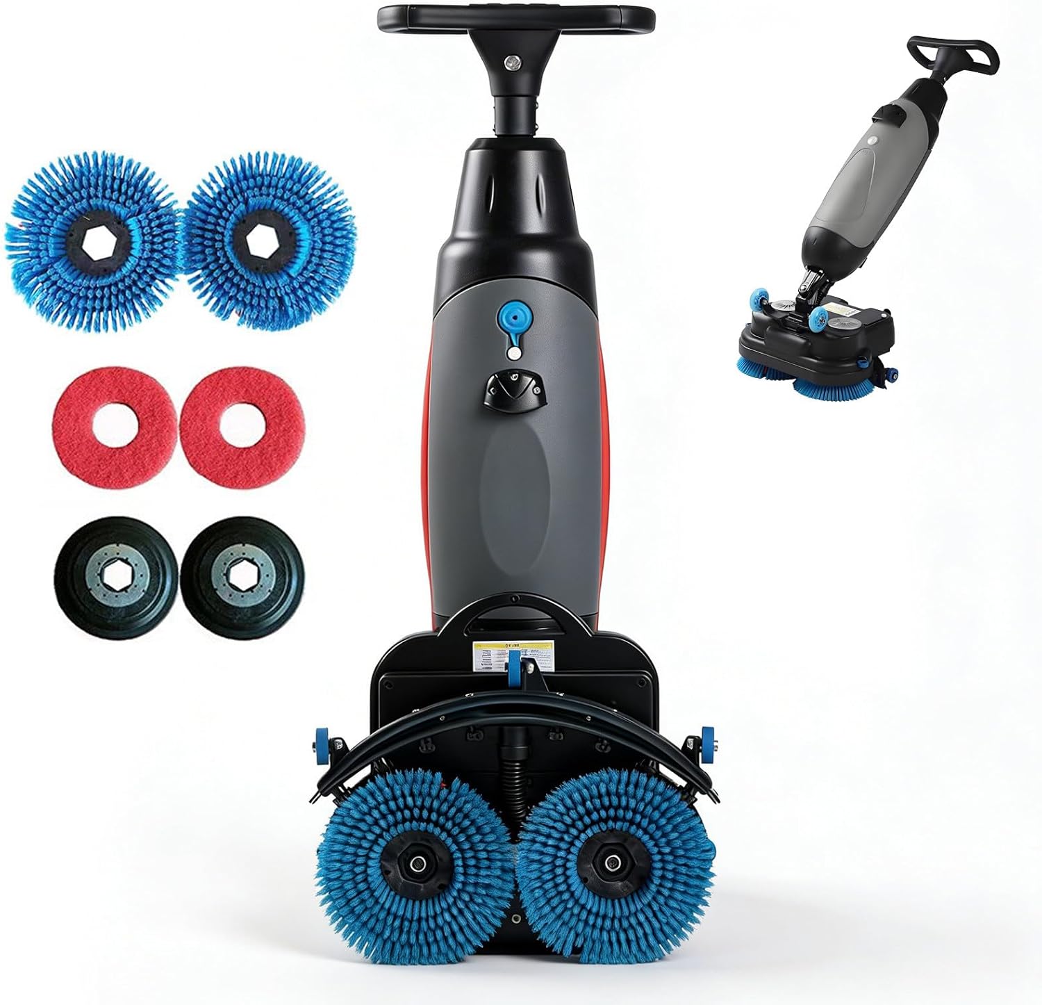Commercial Electric Floor Scrubber, 360° Rotating Dual Brushes – Cordless Walk Behind Scrubber with 17" Cleaning Width, 1200 m²/h Coverage for Tile and Hard Floors Gray