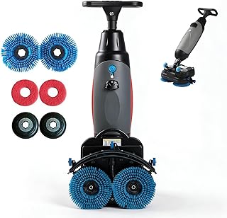 Gewerblicher elektrischer Bodenscrubber, 360° rotierende Doppelbürsten – Akku-Begleitscrubber mit 43 cm (17") Reinigungsbreite, 1200 m²/h Abdeckung für Fliesen und Hartböden Gray