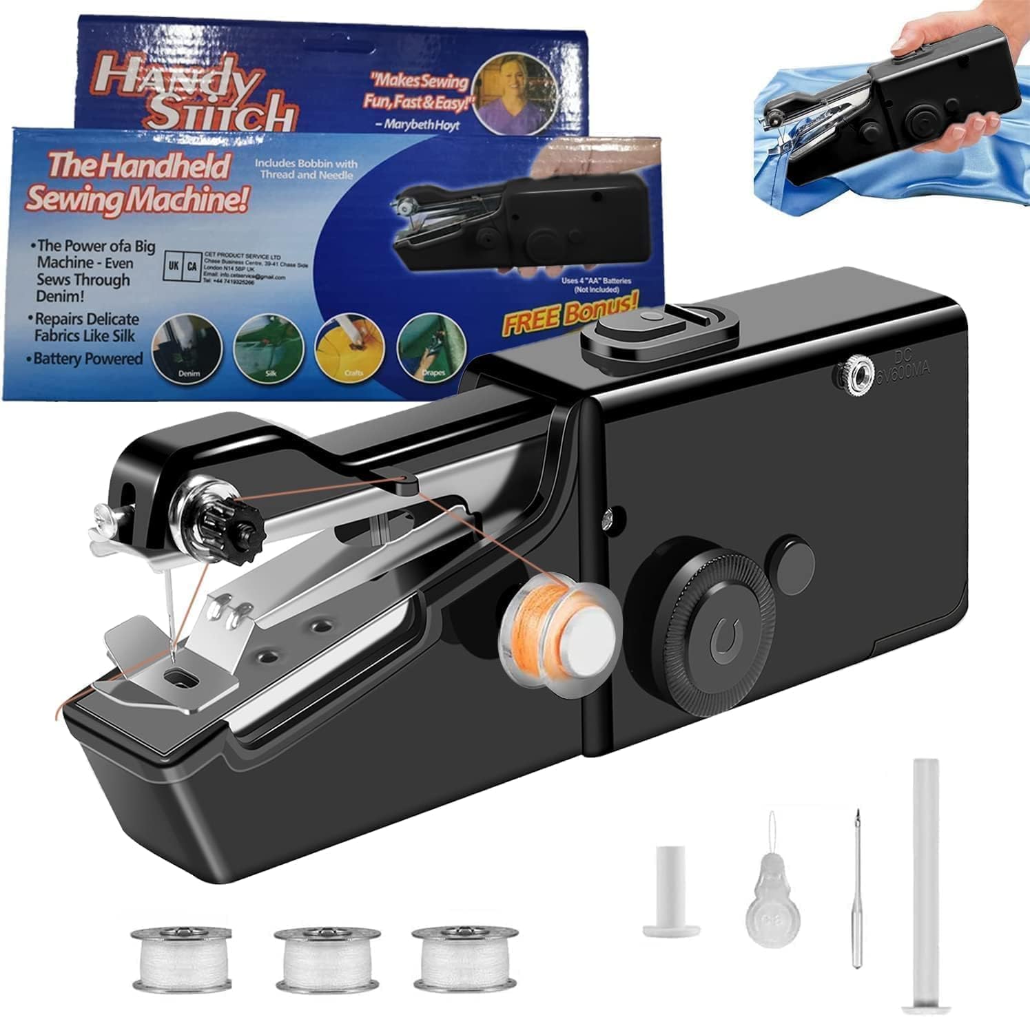 Handheld Sewing Machine, Portable Sewing Machines, Easy Operate Mini Sewing Machine for Beginners, Electric Sewing Machines for Various Fabrics, Tool Kit for Clothing Repair and Sewing Crafts (black)