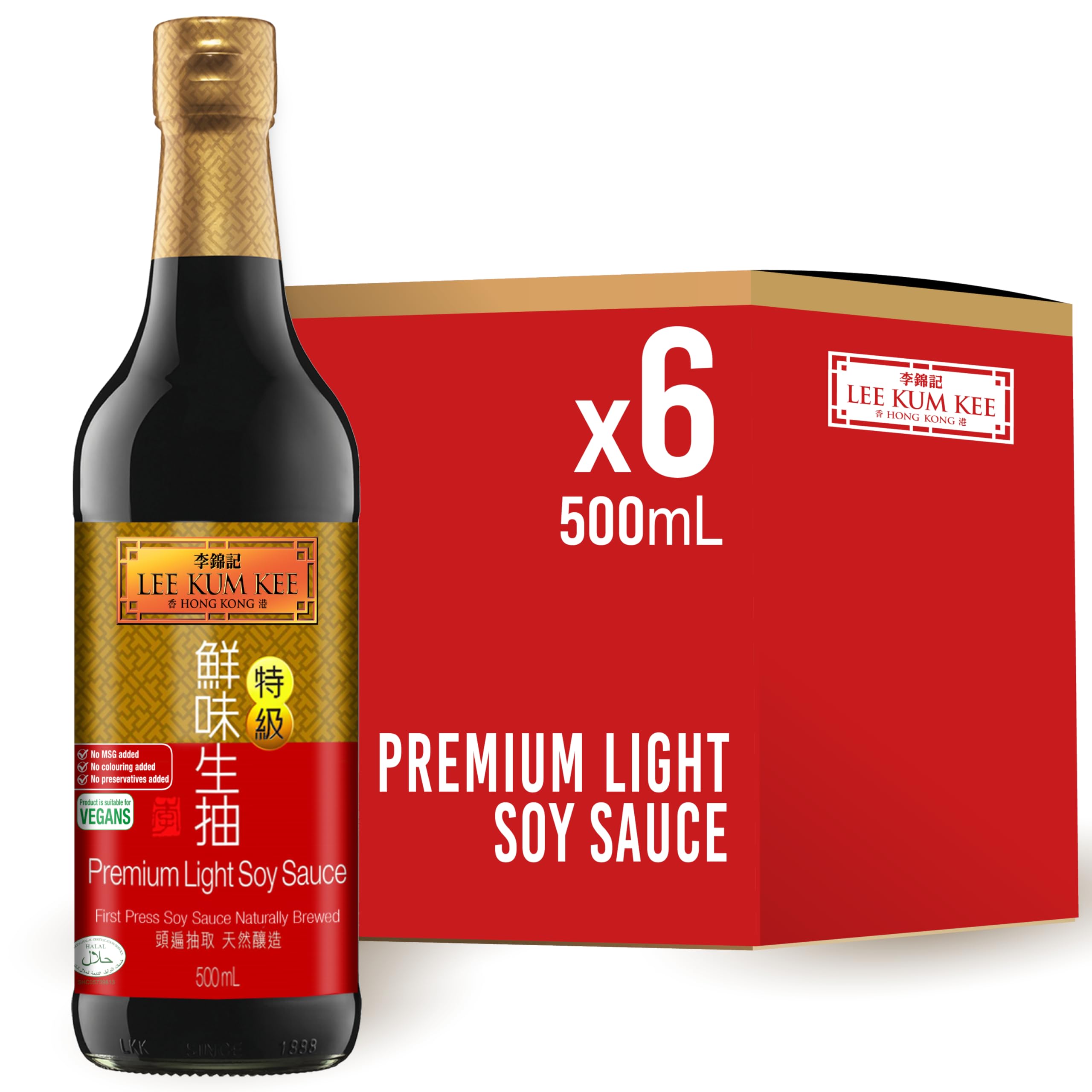 Lee Kum Kee Premium Light Soy Sauce, No Added Preservatives, 500 ml (Pack of 6)